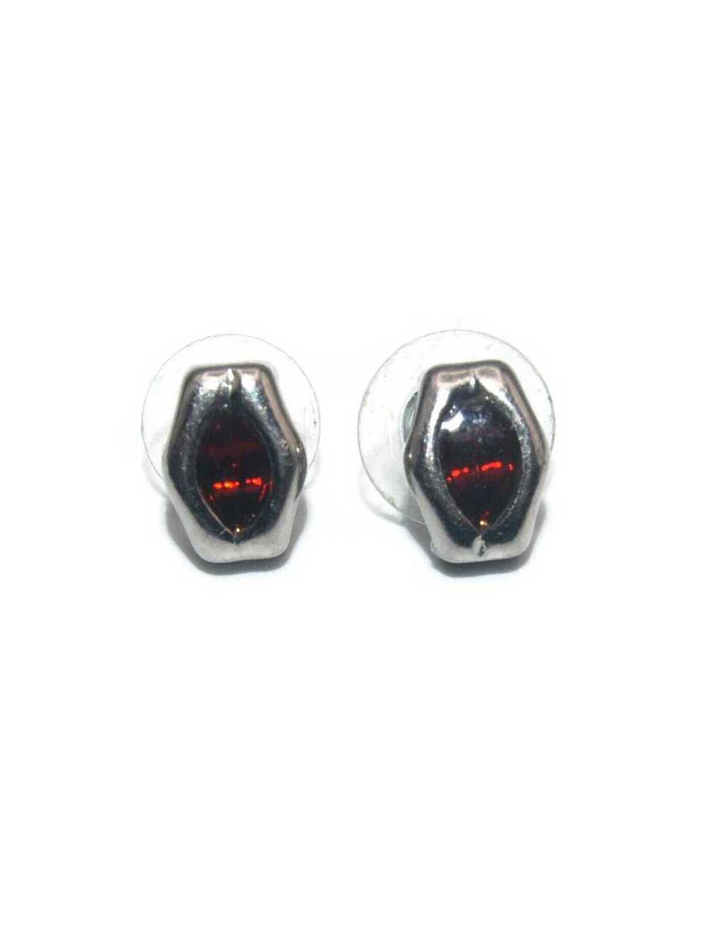 Small Vintage Silver Tone and Red Rhinestones Stud Earrings.